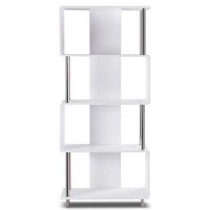 Modern 4-Shelf Metal Frame Bookcase in White Wood Finish