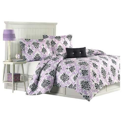 Image of Twin / Twin XL size Purple Damask Design Comforter Set