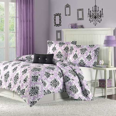 Image of Twin / Twin XL size Purple Damask Design Comforter Set