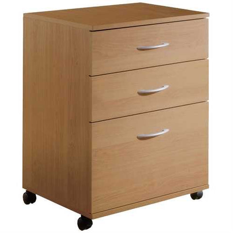 Image of Contemporary 3-Drawer Mobile Filing Cabinet in Natural Maple Finish