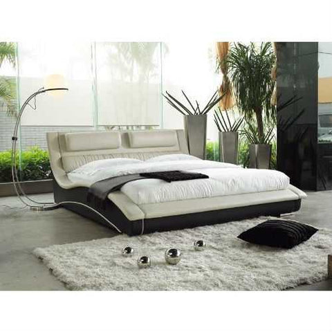 Image of King size Modern Cream Black Faux Leather Upholstered Platform Bed with Headboard