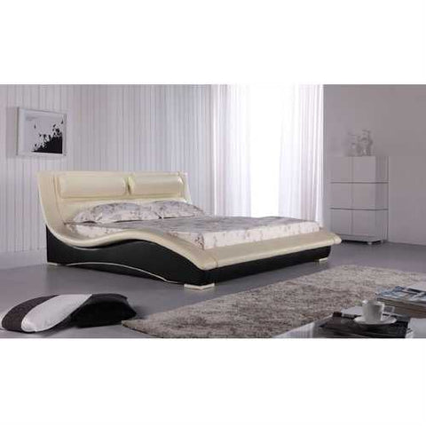 Image of California King Modern Faux Leather Upholstered Platform Bed with Headboard in Cream Black