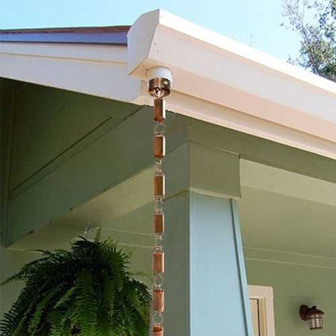 Image of Solid Copper 8.5 Ft Rain Gutter Rain Chain