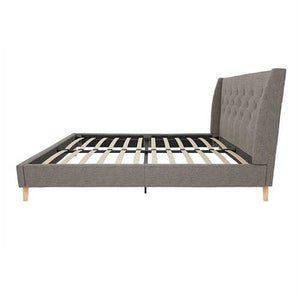 Full size Grey Linen Upholstered Platform Bed with Wingback Headboard