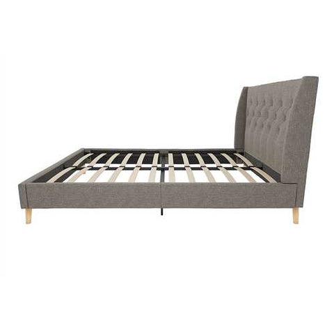 Image of Full size Grey Linen Upholstered Platform Bed with Wingback Headboard