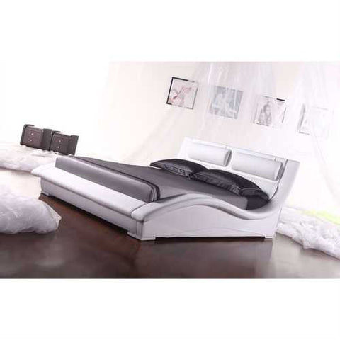 Image of King size Modern White Faux Leather Platform Bed with Headboard