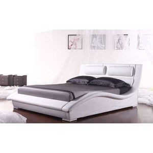 King size Modern White Faux Leather Platform Bed with Headboard