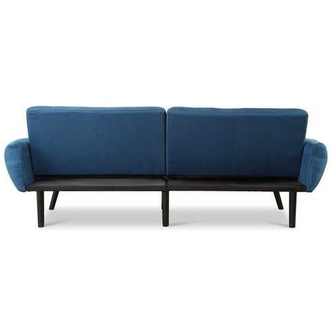 Image of Modern Mid-Century Navy Blue Linen Futon Sofa Bed Couch