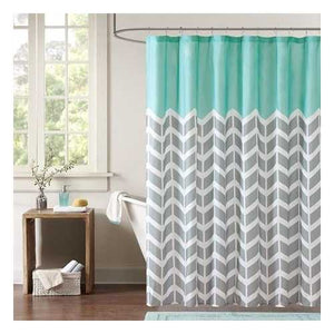 Teal Grey White Zig Zag Chevron Microfiber Shower Curtain