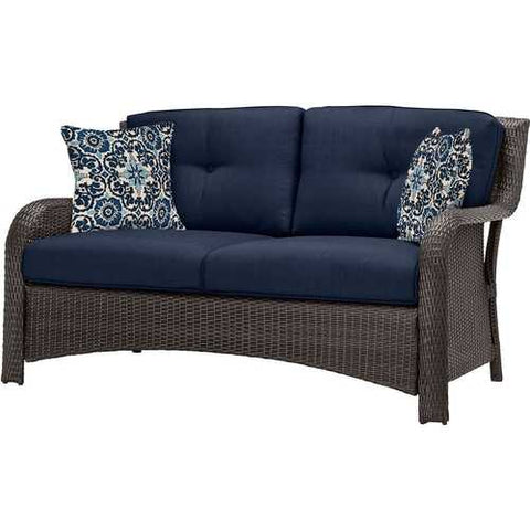 Image of Outdoor 6-Piece Resin Wicker Patio Furniture Lounge Set with Navy Blue Seat Cushions