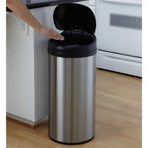 Round Stainless Steel 13-Gallon Touchless Kitchen Trash Can