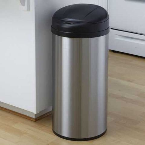 Image of Round Stainless Steel 13-Gallon Touchless Kitchen Trash Can