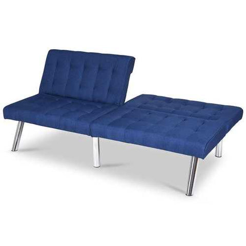 Image of Modern Navy Blue Split Back Futon Sleeper Sofa Bed Couch