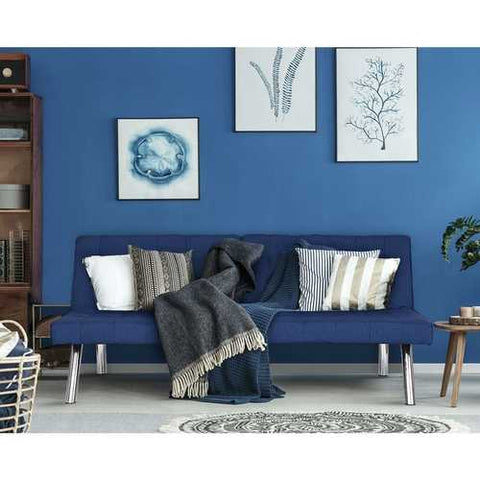 Image of Modern Navy Blue Split Back Futon Sleeper Sofa Bed Couch