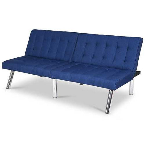 Image of Modern Navy Blue Split Back Futon Sleeper Sofa Bed Couch