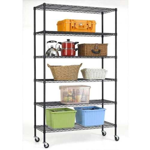 Image of Heavy Duty 6-Shelf Adjustable Metal Shelving Rack with Casters