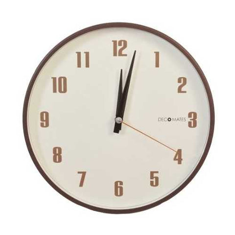 Image of Silent Non-Ticking Retro Wall Clock in Brown and White