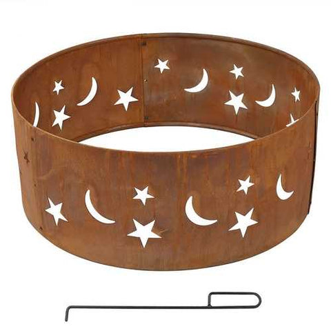 Image of Moon Stars 30-inch Round Steel Outdoor Fire Pit with Rust-like Finish