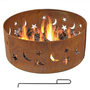 Moon Stars 30-inch Round Steel Outdoor Fire Pit with Rust-like Finish