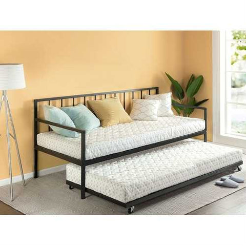 Image of Twin size Heavy Duty Metal Daybed with Roll-Out Trundle Bed