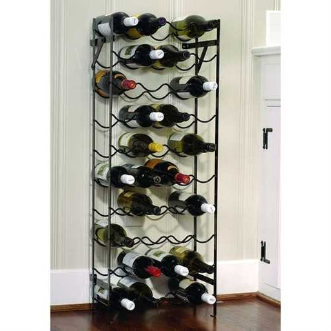 Image of Black Metal 40-Bottle Wine Rack with Wall Anchors