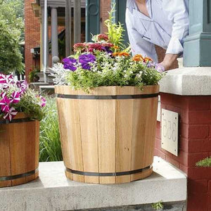 18.5-inch Outdoor Barrel Planter in Cedar Wood - Made in USA