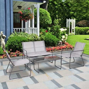 Outdoor Black Steel Frame 4-Piece Patio Furniture Set