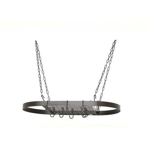 Image of Oval Hanging Pot Rack with Chains and 2 Hooks in Matte Black