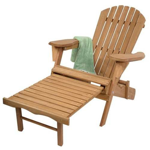 Image of Folding Wood Adirondack Chair with Pull-Out Foot Rest Ottoman