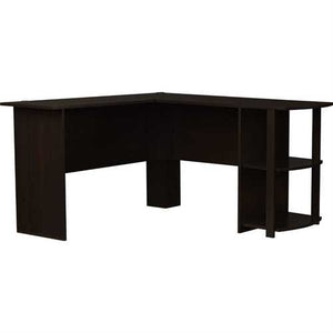 L-Shaped Corner Computer Office Desk in Dark Brown Espresso Finish