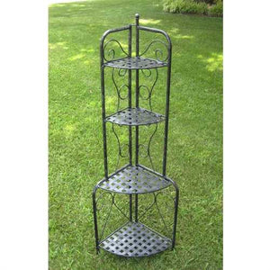 Indoor / Outdoor Folding Corner Bakers Rack 4-Shelf Lattice Plant Stand Antique Black