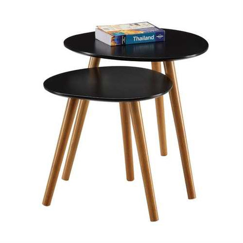 Image of Set of 2 - Modern Mid-Century Style Nesting Tables End Table in Black