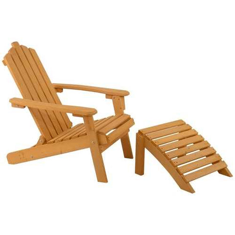 Image of Folding Wooden Adirondack Chair with Foot Rest Ottoman