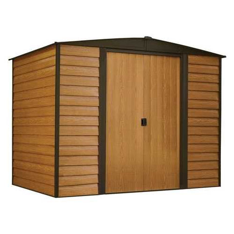 Image of Outdoor 6-ft x 5-ft Steel Storage Shed with Woodgrain Pattern Siding