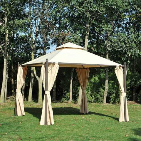 Image of Outdoor Patio Garden 10 x 10 Ft Gazebo with Off White Canopy and Curtains