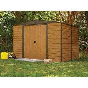 Outdoor 10 x 12-ft Steel Storage Shed With Woodgrain Panels