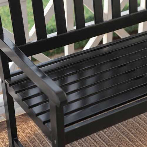 Image of 5-Ft Outdoor Curved Back Garden Bench with Armrest in Black Wood Finish