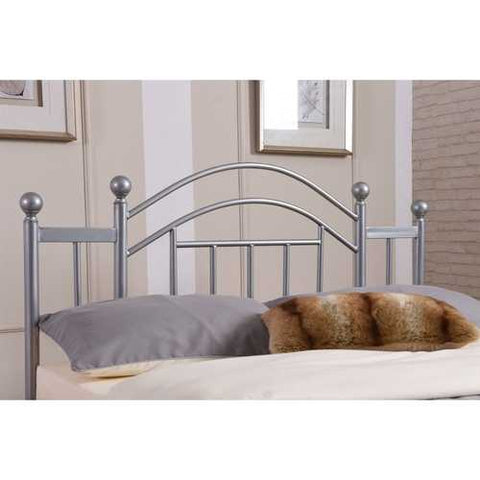 Image of Full size Silver Metal Platform Bed Frame with Arched Headboard