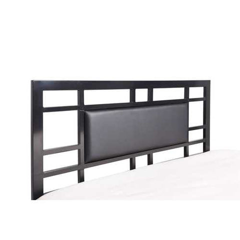 Image of Full size Modern Classic Metal Platform Bed Frame with Black Upholstered Headboard