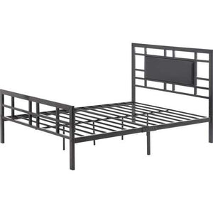 Full size Modern Classic Metal Platform Bed Frame with Black Upholstered Headboard