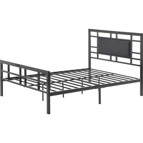 Image of Full size Modern Classic Metal Platform Bed Frame with Black Upholstered Headboard