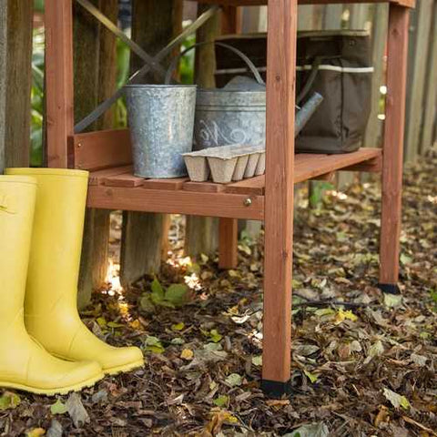 Image of Durable Weather Resistant Wood Potting Bench Garden Table with Metal Top