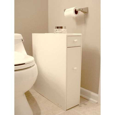 Image of Space Saving Bathroom Floor Cabinet in White Wood Finish