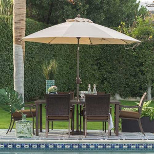 Beige Canopy 9-Ft Patio Umbrella with Push Button Tilt and Bronze Finish Pole