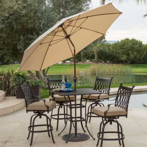 Image of Beige Canopy 9-Ft Patio Umbrella with Push Button Tilt and Bronze Finish Pole