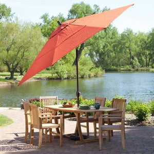 Push Button Tilt 11-Ft Patio Umbrella with Brick Red Orange Canopy