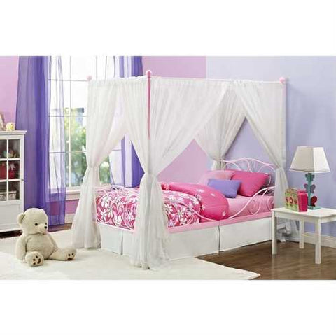 Image of Twin size Sturdy Metal Canopy Bed in Pink