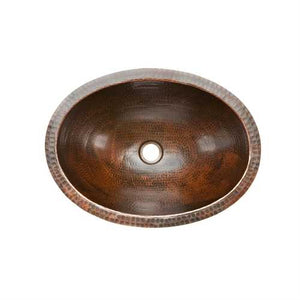 Oval Hammered Copper Bathroom Vessel Sink 17 x 12 inch