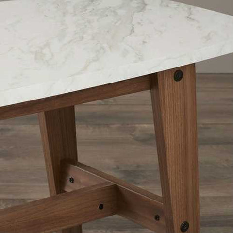 Image of Modern Wood Coffee Table with Faux Marble Top