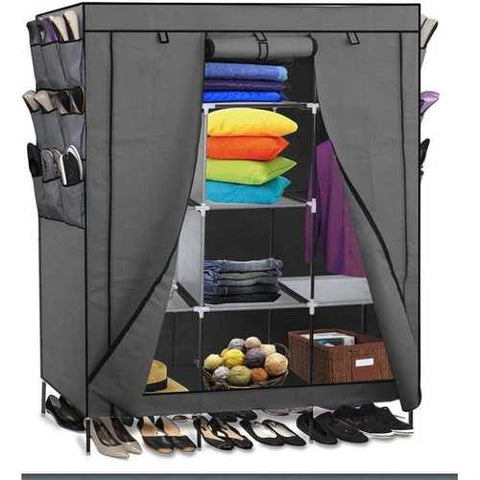 Image of Grey 69-inch Portable Closet Organizer Shoe Rack Bedroom Wardrobe